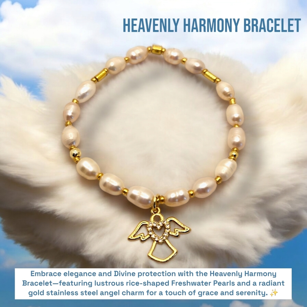 Freshwater Pearl with Gold Stainless Steel Angel charm bracelet